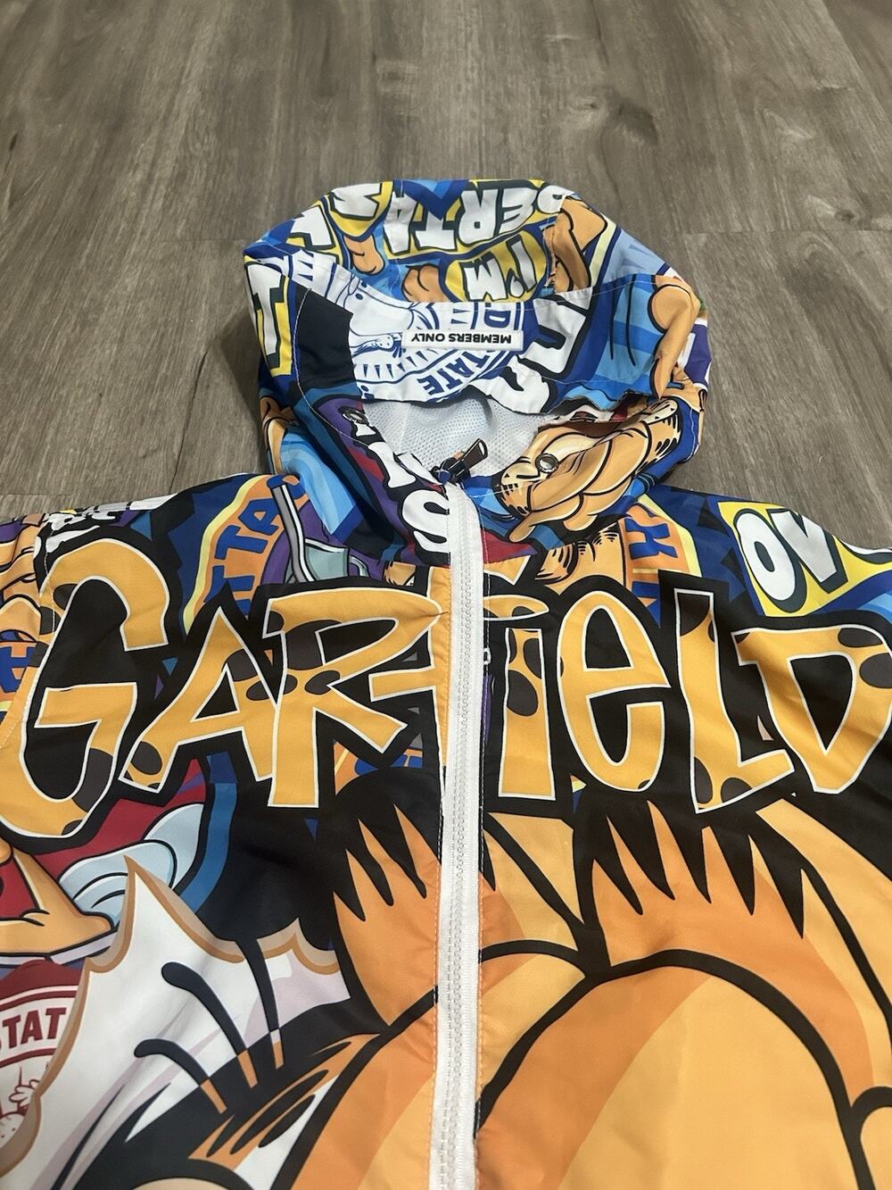 Members Only Jacket Mens XL Multicolor Garfield Hooded Windbreaker Full Zip